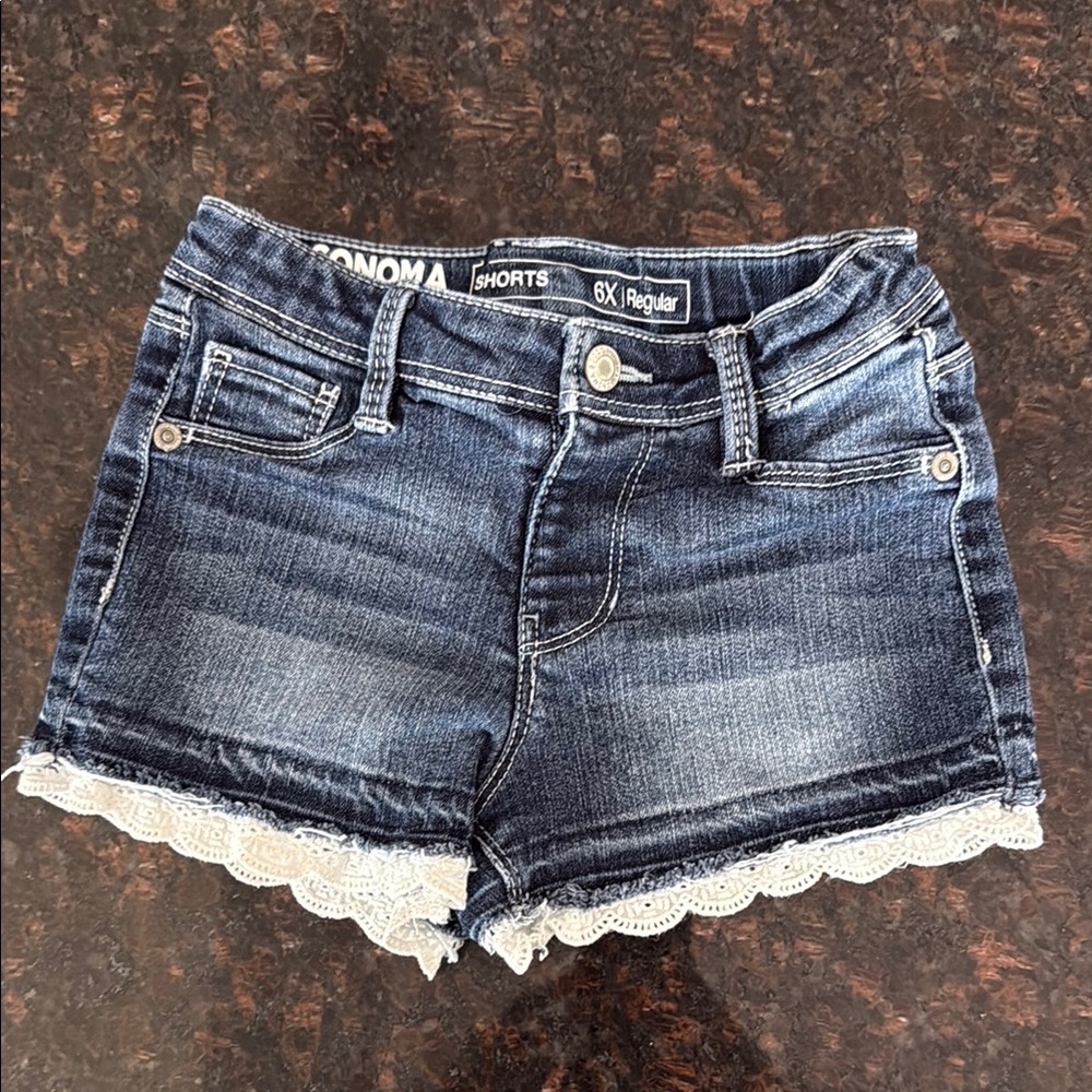 Sonoma Blue Jean Shorts Distressed Lace-Edge